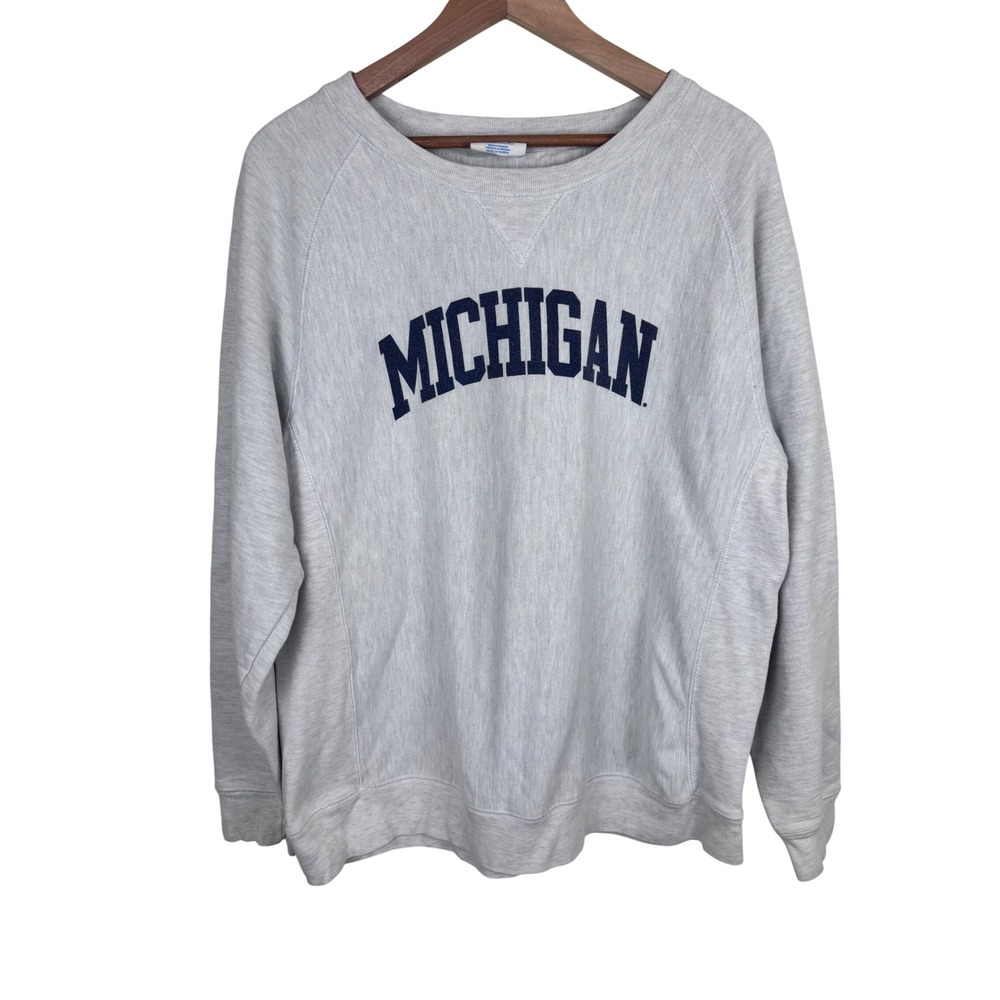 Champion Michigan Reverse Weave Crewneck Sweatshirt XL Gray Navy Collegiate